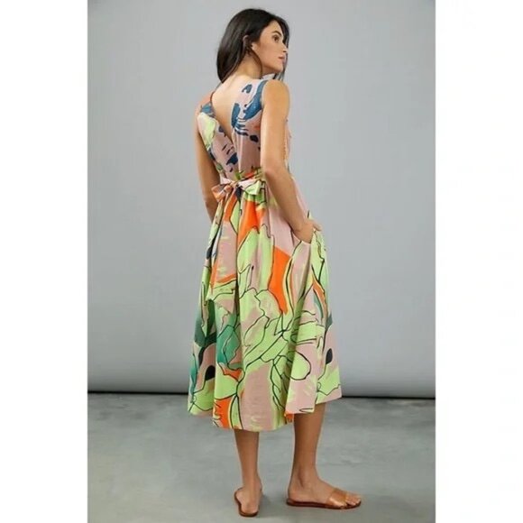 Anthropologie Midi Beaded Dress Green Floral Roopa Pemmaraju Size XS NEW - Picture 4 of 10